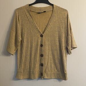 Daytrip Button Front Cardigan Sz Large Heather Mustard Yellow Short Sleeve